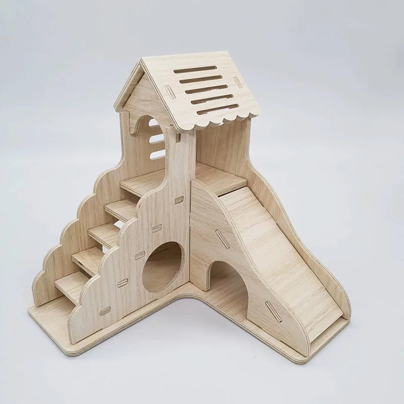 Hamster Solid Wood Small House Villa Nest Golden Bear Hiding House Supplies Toys Landscape Ornaments Rutin Chicken Hedgehog Nest
