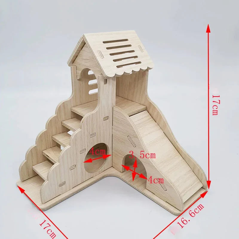 Hamster Solid Wood Small House Villa Nest Golden Bear Hiding House Supplies Toys Landscape Ornaments Rutin Chicken Hedgehog Nest